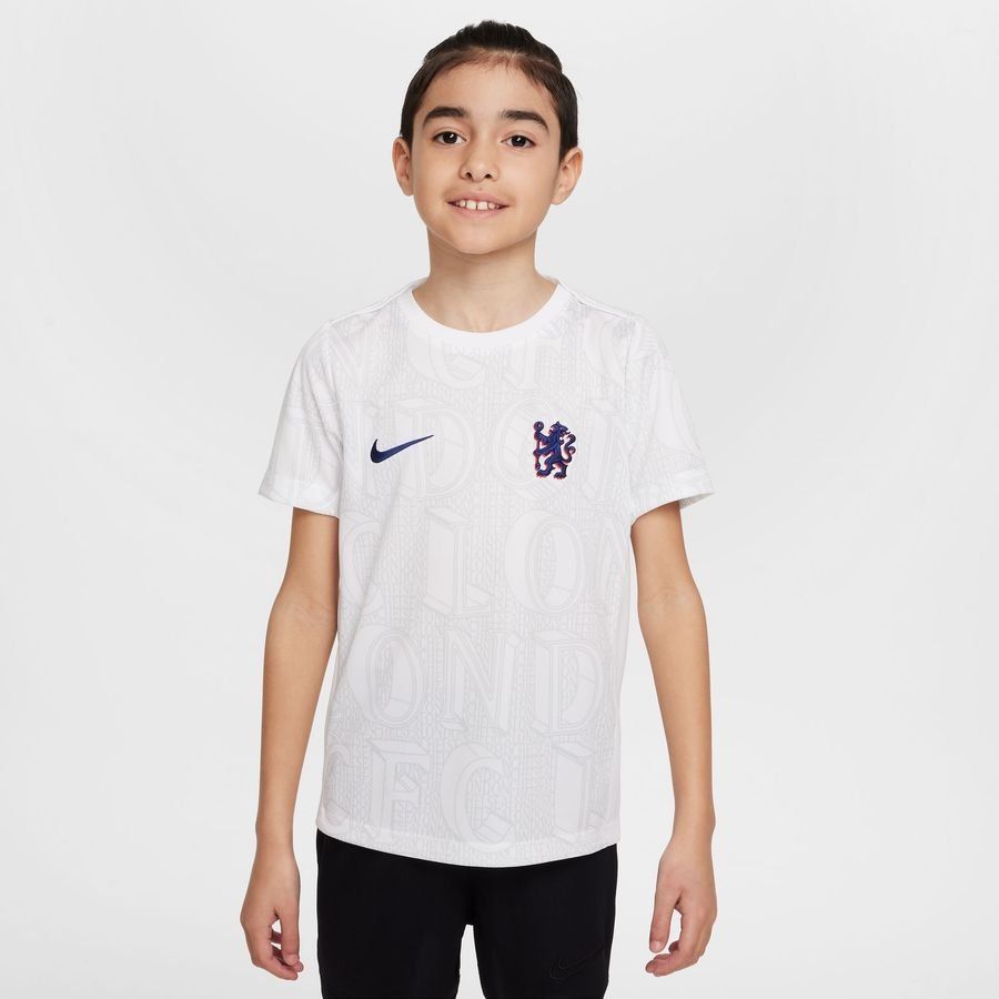 Chelsea Training T-Shirt Dri-FIT Academy Pro Pre Match - White/Pure Platinum/Rush Blue Kids-SoccerKits Hub | Buy Soccer Jerseys Online